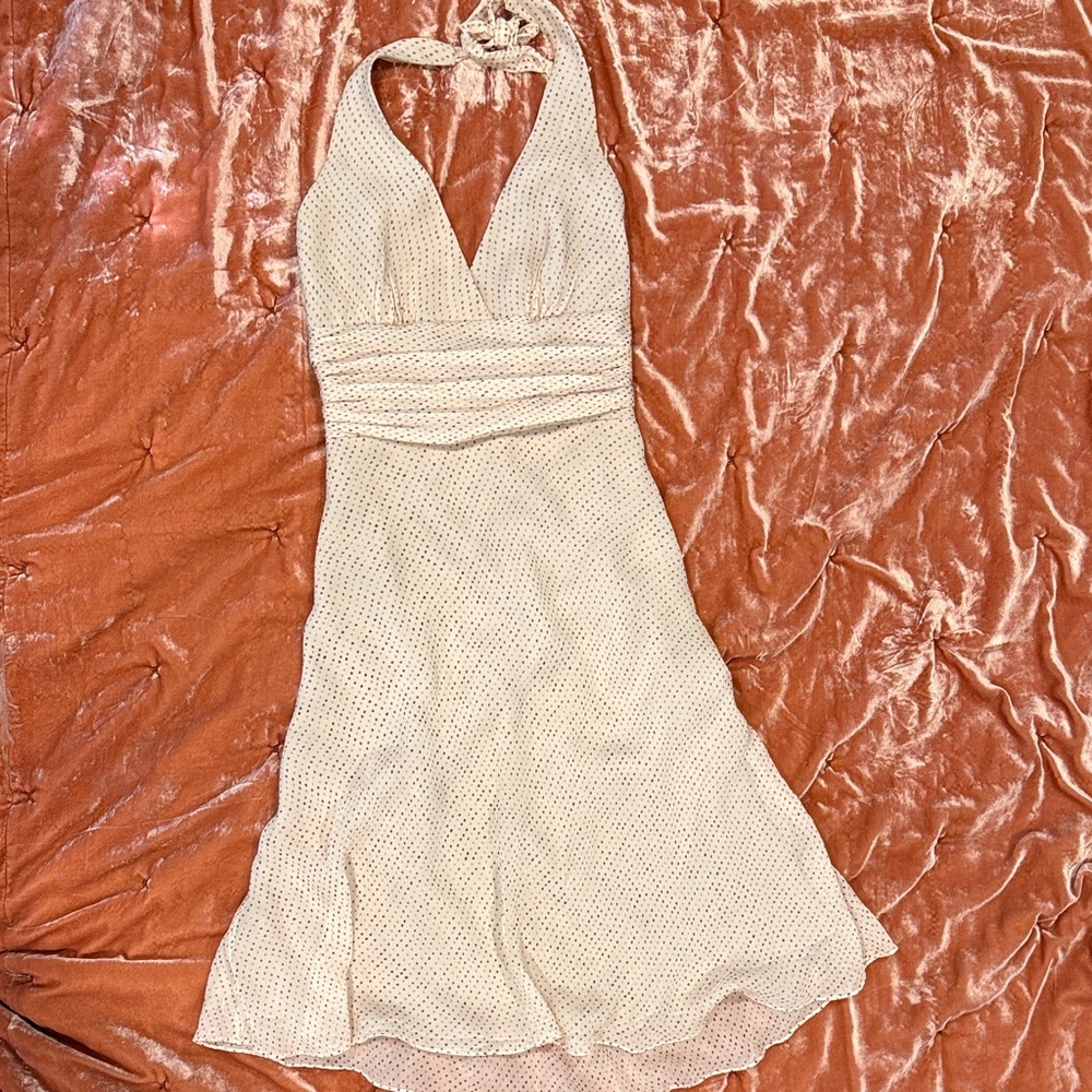 BCBGMaxAzria Cream Halter Backless Dress